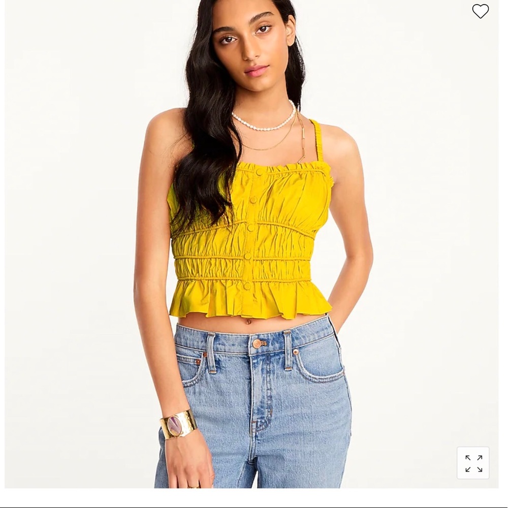 J.Crew NWOT Cinched-waist cotton poplin tank top, warm maize, size xs